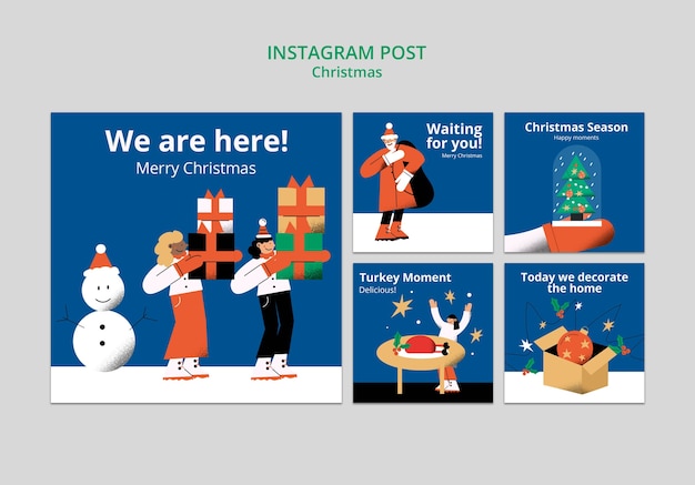 Free PSD hand drawn christmas celebration instagram posts