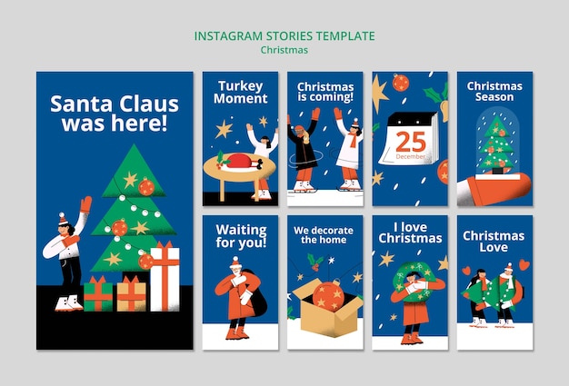 Free PSD hand drawn christmas celebration instagram stories