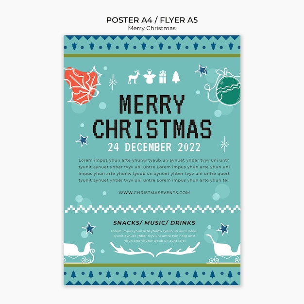 Free PSD hand drawn christmas party poster template