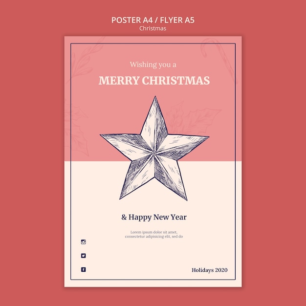 Free PSD hand drawn christmas poster template