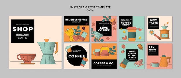 Free PSD hand drawn coffee instagram posts template