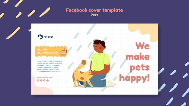 Free PSD hand drawn cute pets facebook cover