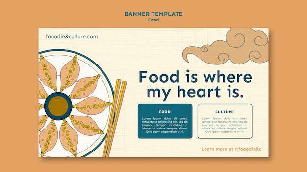 Free PSD hand drawn delicious asian food banner