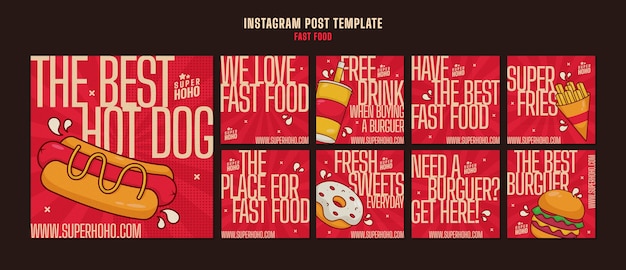 Free PSD hand drawn delicious fast food instagram posts