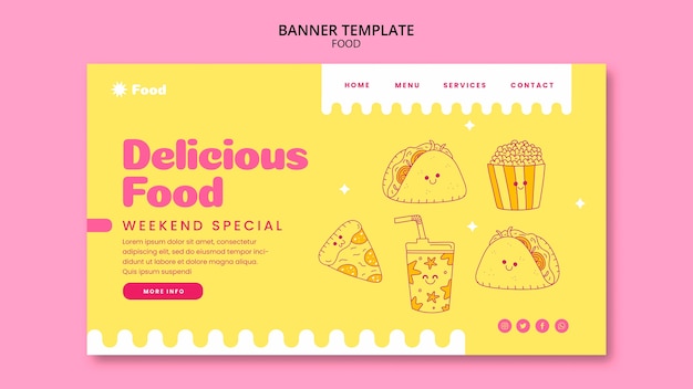 Free PSD hand drawn delicious food banner template