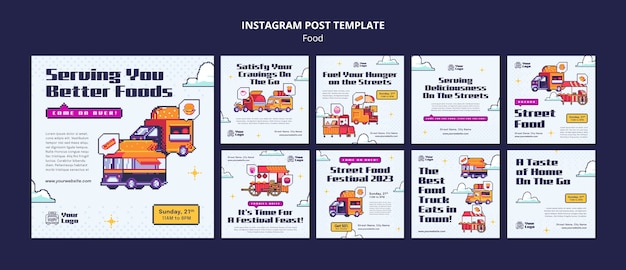 Free PSD hand drawn delicious food instagram posts