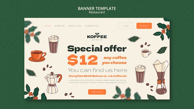 Hand drawn delicious food landing page template