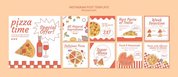 Free PSD hand drawn delicious food restaurant instagram post