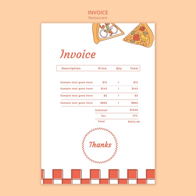 Hand drawn delicious food restaurant invoice