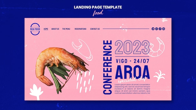 Free PSD hand drawn delicious seafood landing page