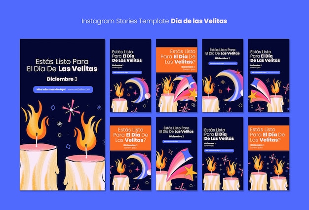 Free PSD hand drawn dia de las velitas instagram stories