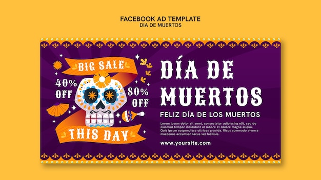 Hand drawn dia de muertos facebook template