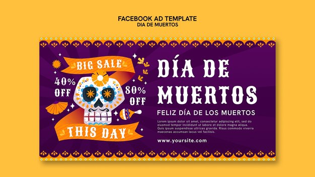 Hand drawn dia de muertos facebook template