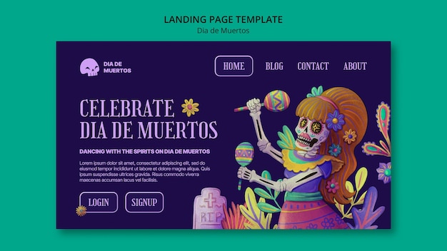 Free PSD hand drawn dia de muertos landing page