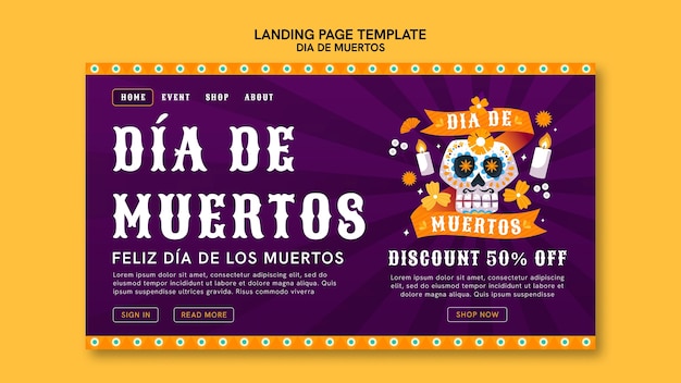 Hand drawn dia de muertos landing page