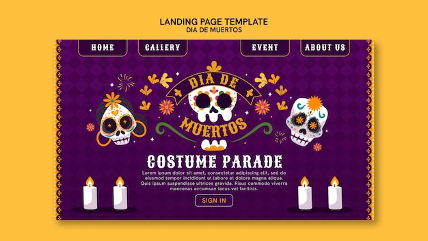 Free PSD hand drawn dia de muertos landing page