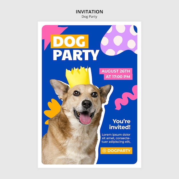 Free PSD hand drawn  dog party invitation template