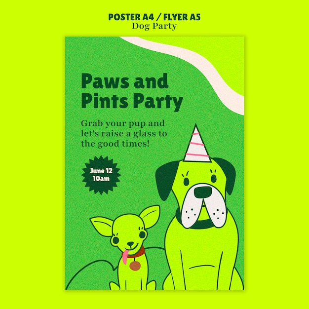 Free PSD hand drawn  dog party poster template