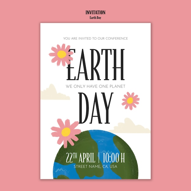 Free PSD hand drawn earth day invitation template