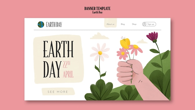 Free PSD hand drawn earth day landing page