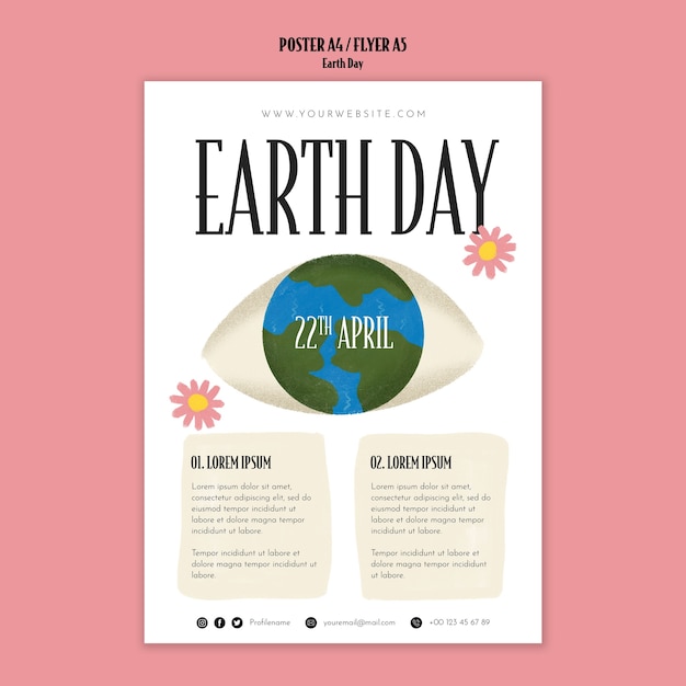 Free PSD hand drawn earth day poster template