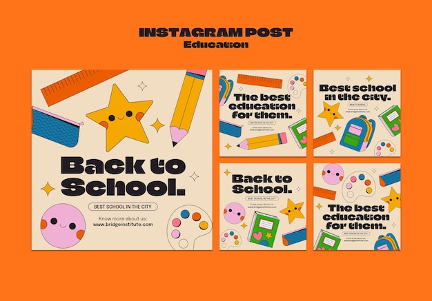 Free PSD hand drawn education concept instagram posts