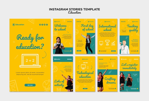 Free PSD hand drawn education concept instagram stories