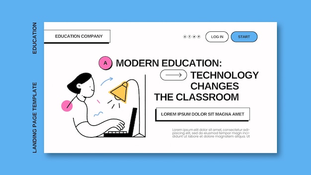 Free PSD hand drawn education concept landing page