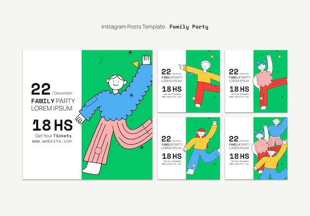 Free PSD hand drawn family party instagram posts template