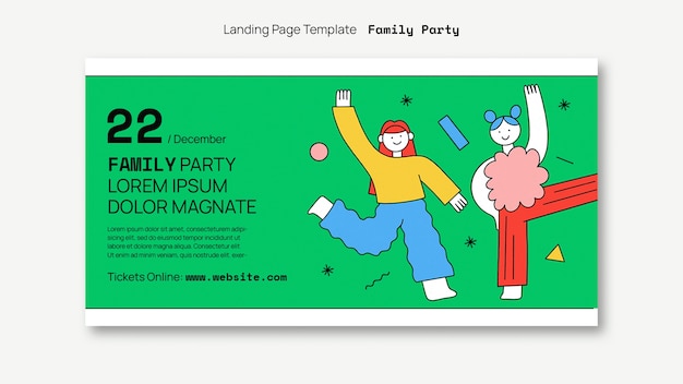 Free PSD hand drawn family party landing page