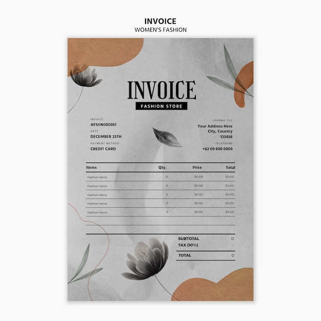 Free PSD hand drawn fashion invoice template