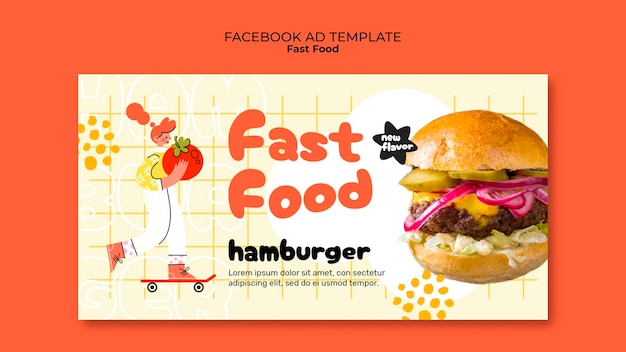 Free PSD hand drawn  fast food facebook template