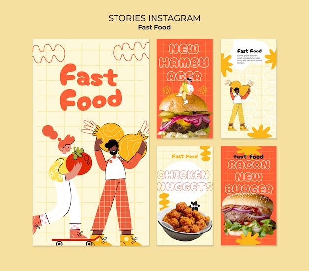 Free PSD hand drawn  fast food  instagram stories