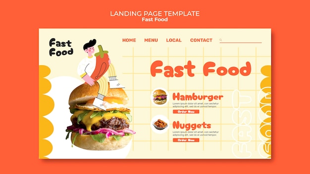 Free PSD hand drawn  fast food landing page template