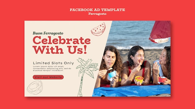 Free PSD hand drawn ferragosto celebration facebook template