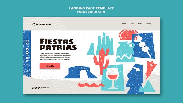 Free PSD hand drawn fiestas patrias chile landing page