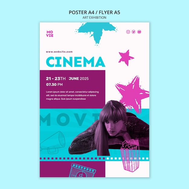 Free PSD hand drawn film festival poster template