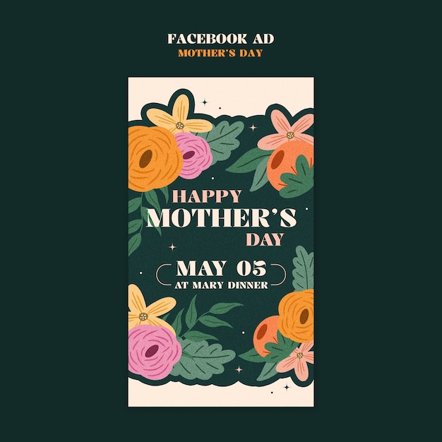 Free PSD hand drawn flat floral mother's day facebook ad template