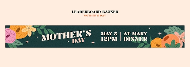 Free PSD hand drawn flat floral mother's day leaderboard banner template