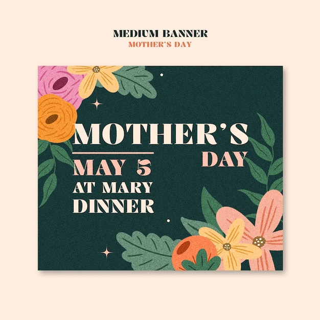 Free PSD hand drawn flat floral mother's day medium banner template