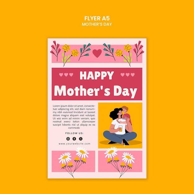 Free PSD hand drawn flat mother's day flyer template