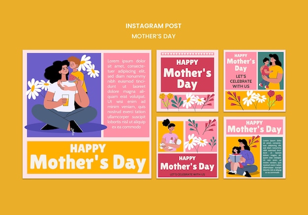 Free PSD hand drawn flat mother's day instagram post template