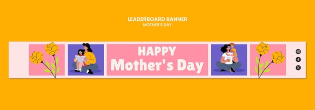 Free PSD hand drawn flat mother's day leaderboard banner template