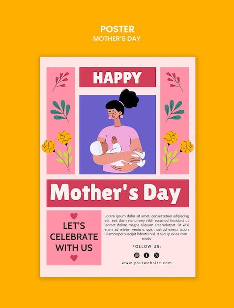 Free PSD hand drawn flat mother's day poster template