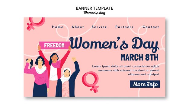 Free PSD hand drawn flat women's day banner template