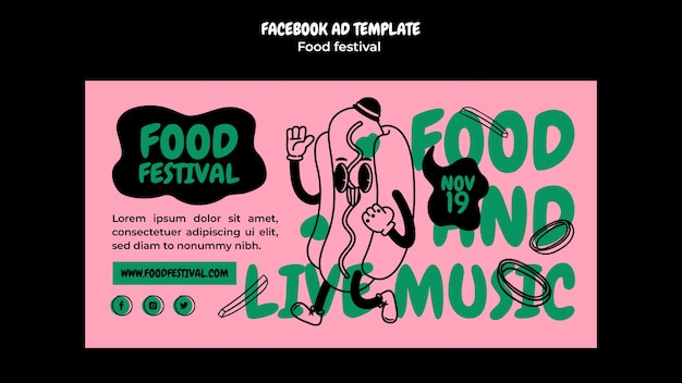 Free PSD hand drawn food festival facebook template