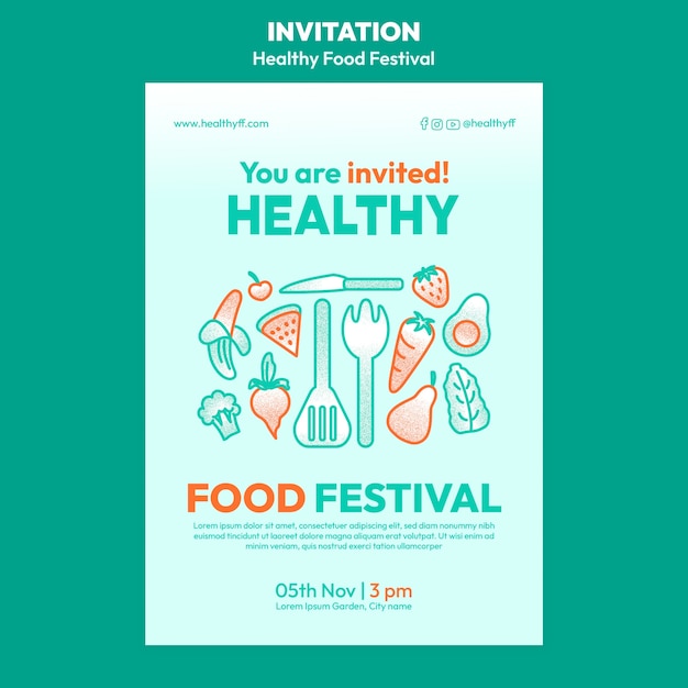 Free PSD hand drawn food festival invitation template