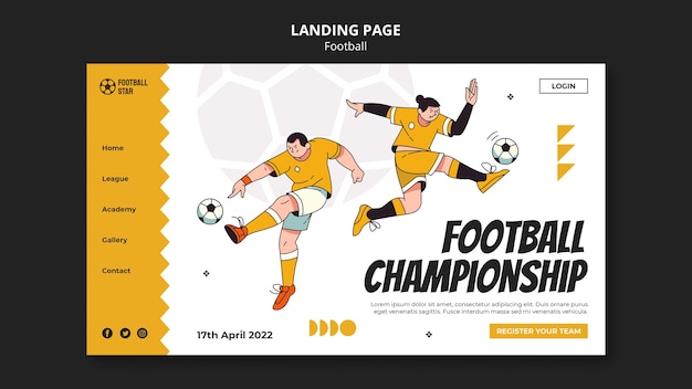 Free PSD hand drawn football players landing page