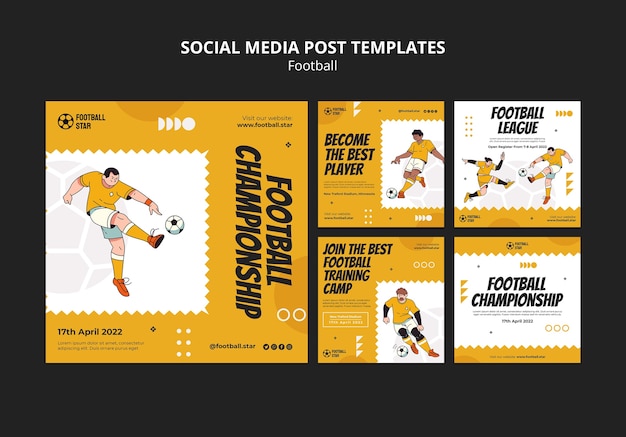 Free PSD hand drawn football players social media posts