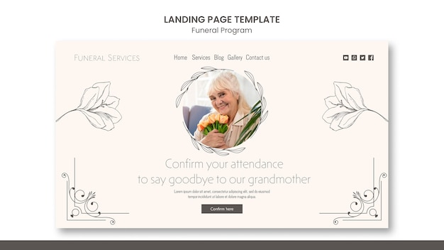 Free PSD hand drawn funeral program landing page